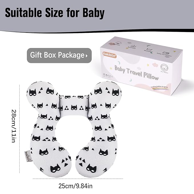 KAKIBLIN Baby Travel Pillow for Head and Neck, Upgraded Baby Support Pillow, Baby Neck Pillows for Car Seat,Pushchair,Travel, Grey-BubblyBeeBaby
