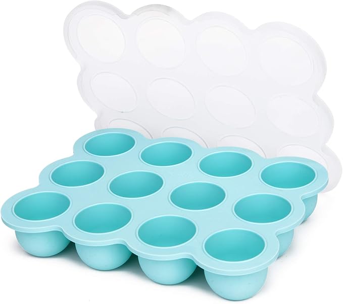 12x1.5oz Baby Food Freezer Tray with Clip Lid Light Green | Food Grade Silicone Storage Containers for Purees & Vegetables-BubblyBeeBaby
