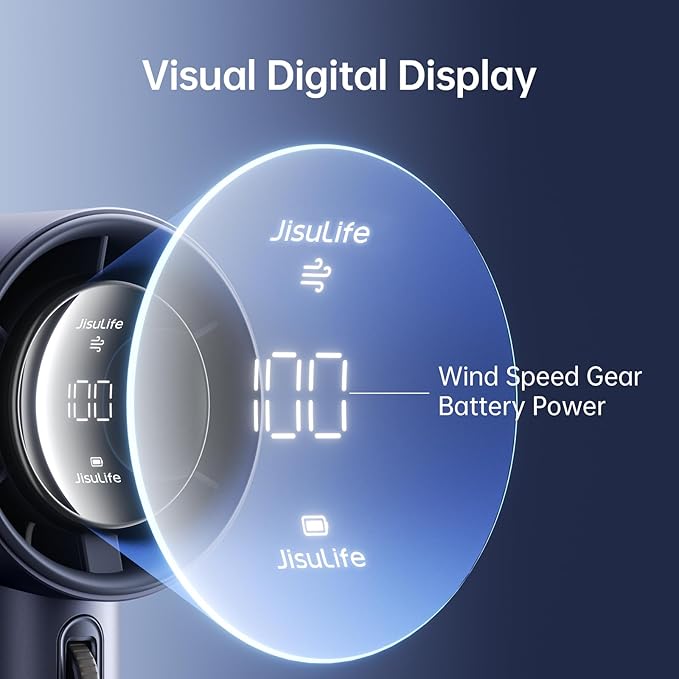 JISULIFE Portable Handheld Fan,Speed(1-100) Adjustable Turbo Mini and 3600mAh Battery Rechargeable Personal Fan,Digital Display,Gifts for Women Men Travel/Camping/Outdoor-Blue-BubblyBeeBaby