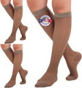 (3 Pairs - Closed Toe) Made in USA - Sheer Compression Stockings for Women 15-20mmHg - Womens Compression Socks for Circulation during Travel, Airplane, Sport, Athletic - Taupe, X-Large - A101T4-3