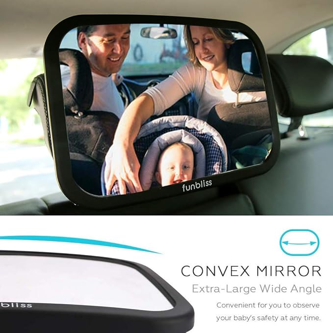 Funbliss 2-Pack Baby Car Mirror - Shake-Proof & Shatterproof, 360° Adjustable Angle, Clear Wide View for Rear-Facing Infants, Easy Install, Perfect Baby Travel Gear & Carseat Accessories-BubblyBeeBaby