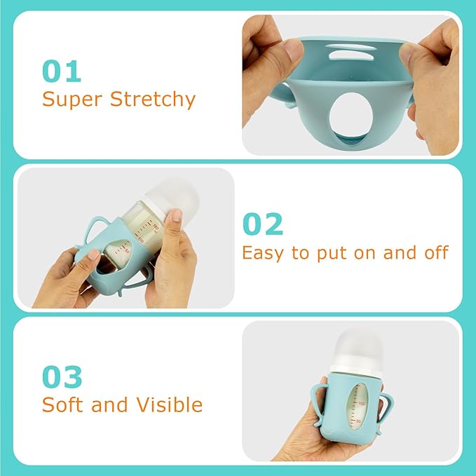 Silicone Sleeves for Pigeon Baby Bottles 5.4oz,Anti Breakage Glass Baby Bottle Holder with Handles 2 Pack-BubblyBeeBaby