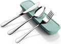 Portable Utensils Set with Case, 4pcs Stainless Steel Reusable Silverware for Lunch Camping School Picnic Workplace Travel, Lunch Box Includ Fork Spoon Knife,Easy to clean,Dishwasher Safe