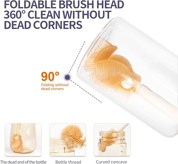 HOEREV Portable Baby Silicone Bottle Brush Set Include Pacifier Brush, Straw Brush, draining Rack, Portable Box-BubblyBeeBaby