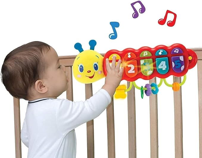 KiddoLab Lira Baby Musical Toy with Lights & Music – Interactive Caterpillar Spinner & Stacking Rings for Infants 3+ Months – Soft Stuffed Animal Head for Sensory Play-BubblyBeeBaby