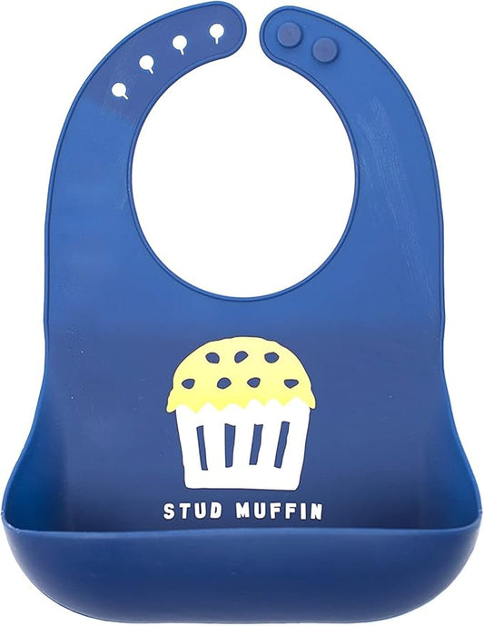 Baby Bib for Eating by Bella Tunno, Waterproof Silicone Bib with Large Food Catcher, Adjustable Fit for Babies 4-12 months & Toddlers 1-3 Years, Boys & Girls, Stud Muffin-BubblyBeeBaby