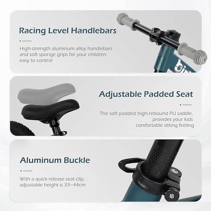 12" Balance Bike for 2, 3, 4, 5 Year Old Boys and Girls, Lightweight Nylon Frame Toddler Training Bike No Pedal Bikes for Kids with Adjustable Seat and Air Tires-BubblyBeeBaby