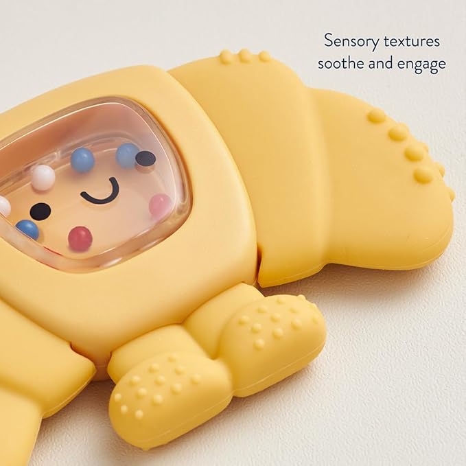 Itzy Ritzy Silicone Rattle Teether– BPA-Free Silicone Teether with Rattle for Babies & Toddlers – Features a Gentle Rattle Sound, Colorful Beads & Multiple Textures (Croissant)-BubblyBeeBaby
