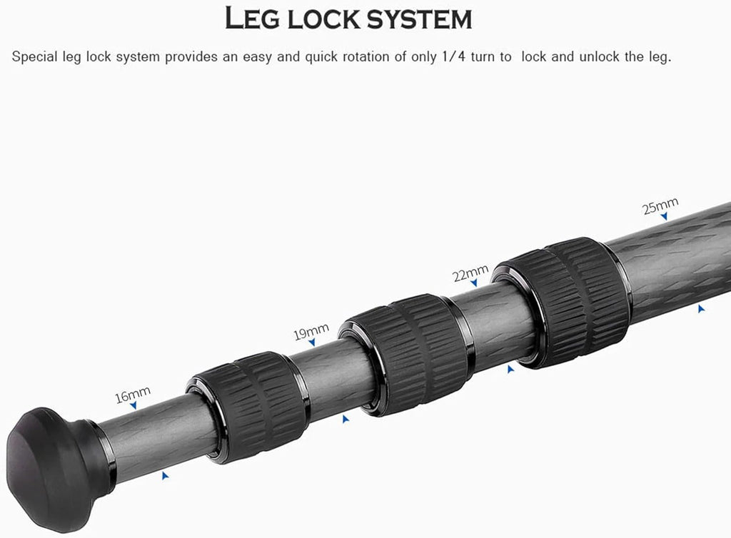 Leofoto 47" Lightweight Carbon Fiber Travel Tripod, Professional Compact Tripod for Camera DSLR Video, Max Load 18Lbs/8KG (LS-254CX)