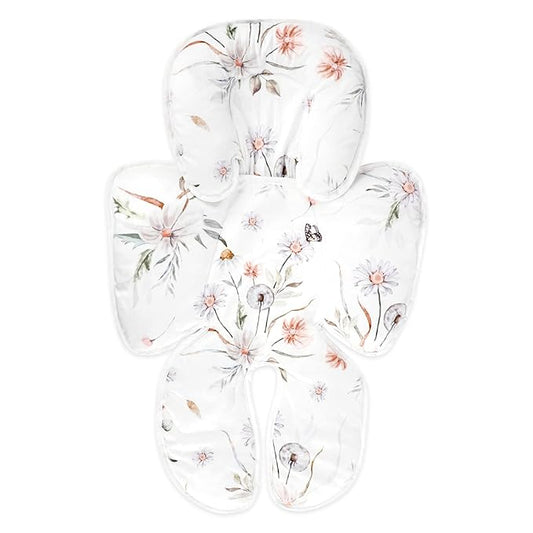 2 in 1 Infant Car Seat Insert, Car Seat Head Support Baby Girls Boys, Soft Newborn Carseat Insert Cushion, Perfect for Carseats, Strollers, Swings (White Flower)-BubblyBeeBaby