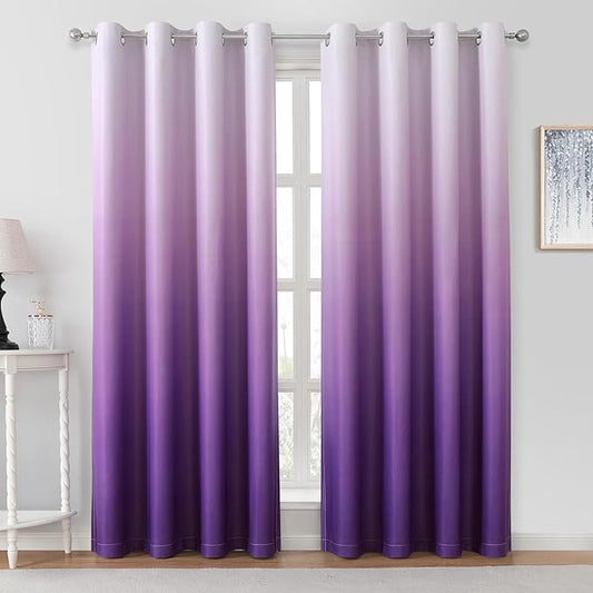 HOMEIDEAS Purple Ombre Blackout Curtains 52 X 84 Inch Length Gradient Room Darkening Thermal Insulated Energy Saving Grommet 2 Panels Window Drapes for Living Room, Bedroom-BubblyBeeBaby