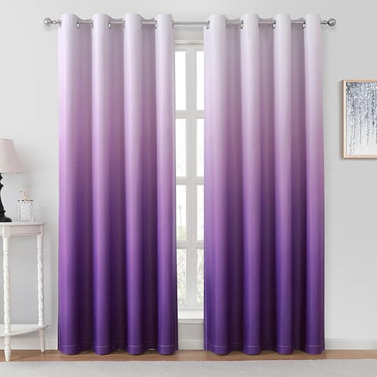 HOMEIDEAS Purple Ombre Blackout Curtains 52 X 96 Inch Length Gradient Room Darkening Thermal Insulated Energy Saving Grommet 2 Panels Window Drapes for Living Room/Bedroom-BubblyBeeBaby