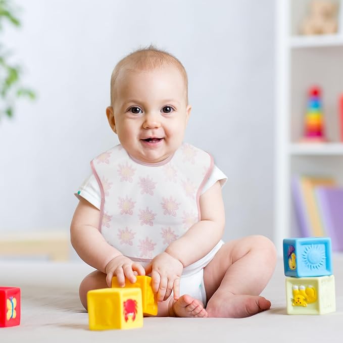 Mess Proof Baby Bib 3 Pack, Waterproof Led Weaning Baby Feeding Bibs with Food Catcher, Travel Feeding Bibs-BubblyBeeBaby