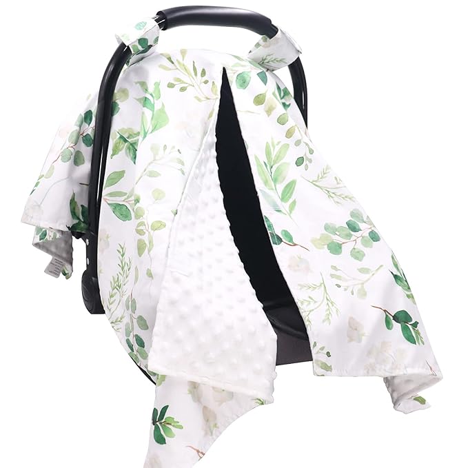 TANOFAR Car Seat Cover Baby, Carseat Covers Baby Boy Girl, Peekaboo Opening Infant Car Seat Cover for Winter, Warm & Cozy, Green Leaf-BubblyBeeBaby