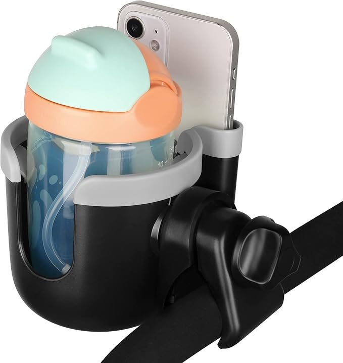 Accmor Stroller Cup Holder with Phone Holder, Bike Cup Holder, Universal Cup Holder for Uppababy Nuna Doona Strollers, 2-in-1 Cup Phone Holder for Stroller, Bike, Wheelchair, Walker, Scooter-BubblyBeeBaby