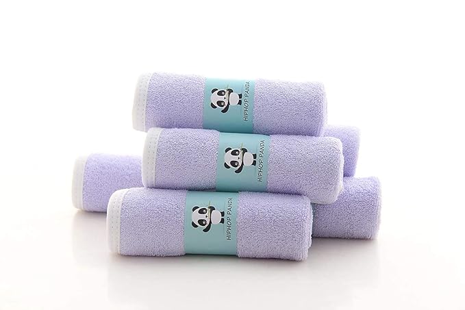 HIPHOP PANDA Baby Washcloths, Rayon Made from Bamboo - 2 Layer Ultra Soft Absorbent Newborn Bath Face Towel - Reusable Baby Wipes for Delicate Skin - Purple, 30 Pack-BubblyBeeBaby