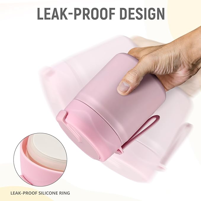 17oz Soup Thermo for Hot Food Kids Insulated Vacuum Food Jar with Stainless Steel Spoon Wide Mouth Thermo Leakproof Lunch Food Container Kids Hot Lunch Box (Pink)-BubblyBeeBaby