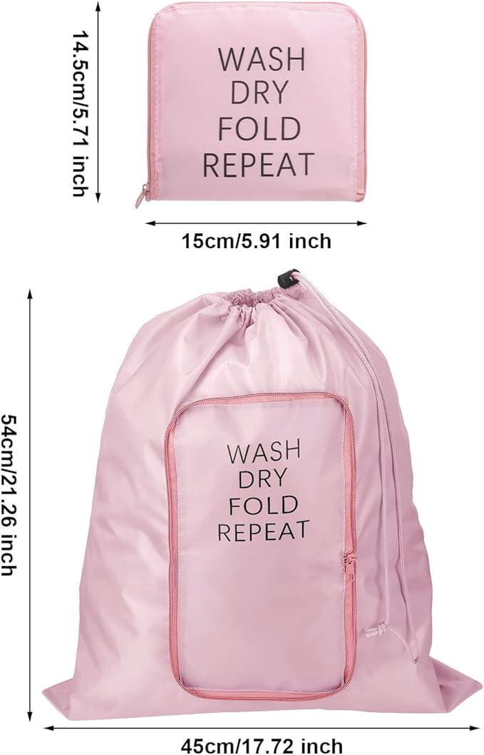 2 Pcs Travel Laundry Bag Washable Dirty Clothes Bag with Drawstring and Zipper for Suitcase, 22 x 18 Inch (Pink,Classic)-BubblyBeeBaby