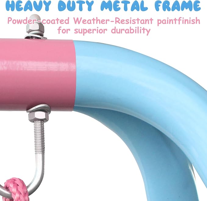 2-in-1 Toddler Swing Set with Metal Stand, Safety Belt & 4 Anchors - A-Frame Swing for Kids 6 Months+ (Pink, Indoor/Outdoor Backyard Playground)-BubblyBeeBaby