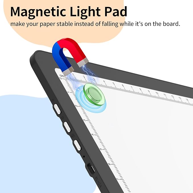 Elice Magnetic A3 Light Board with Bag for Diamond Painting, Tracing LED Light Box with Side Buttons, Super Bright Diamond Art Light Pad, Light Table for Drawing, Sketching, Weeding Vinyl - Black-BubblyBeeBaby