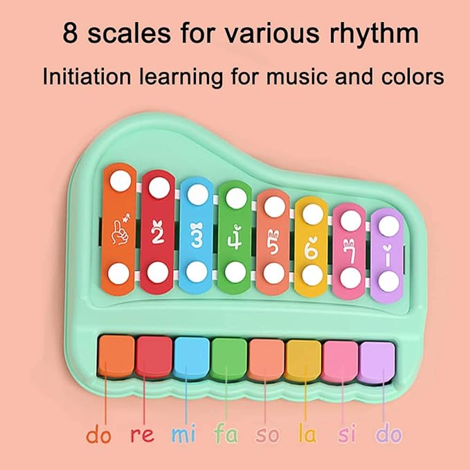 2 in 1 Baby Piano Xylophone for Toddlers 1-3 Years Old, 8 Multicolored Key Keyboard Baby Xylophone Piano, Preschool Educational Musical Learning Instruments Toy for Baby Kids Girls Boys-BubblyBeeBaby