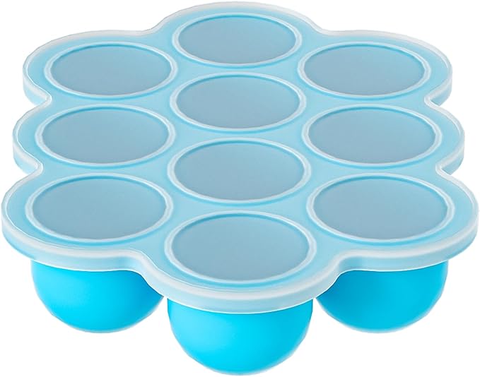 10 Cavities 2 OZ Portions Silicone Baby Food Freezer Tray with Lid, Baby Food Storage Containers,For freezing and storing Breast Milk,ice cube,Fruit Purees,leftovers(Blue)-BubblyBeeBaby