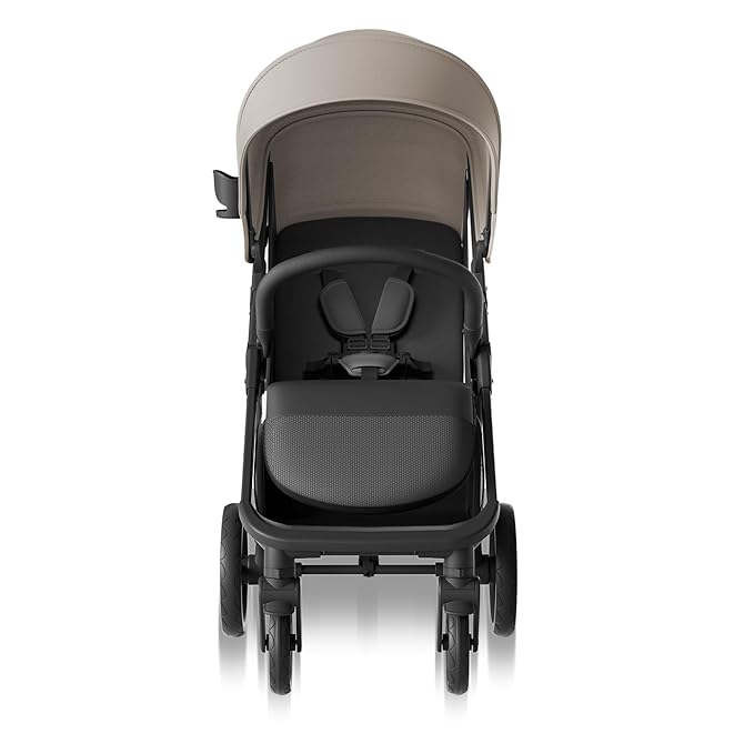 Mompush Nova Baby Stroller for Toddler, Infant & Newborn | Spacious Seat & Lie-Flat Mode | Compact One-Hand Fold, UPF 50+ Canopy & All-Wheel Suspension | Includes Rain Cover & Cup Holder, Khaki-BubblyBeeBaby