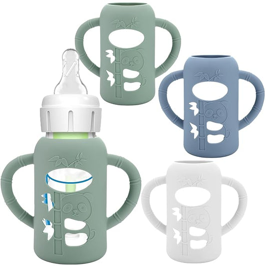 3 Pack Silicone Sleeves for Dr. Brown's Glass Baby Bottles - Drop Protection Baby Bottle Sleeves,Compatible with Dr. Brown's Newborn Glass Bottles,with Silicone Handles,4 oz-BubblyBeeBaby