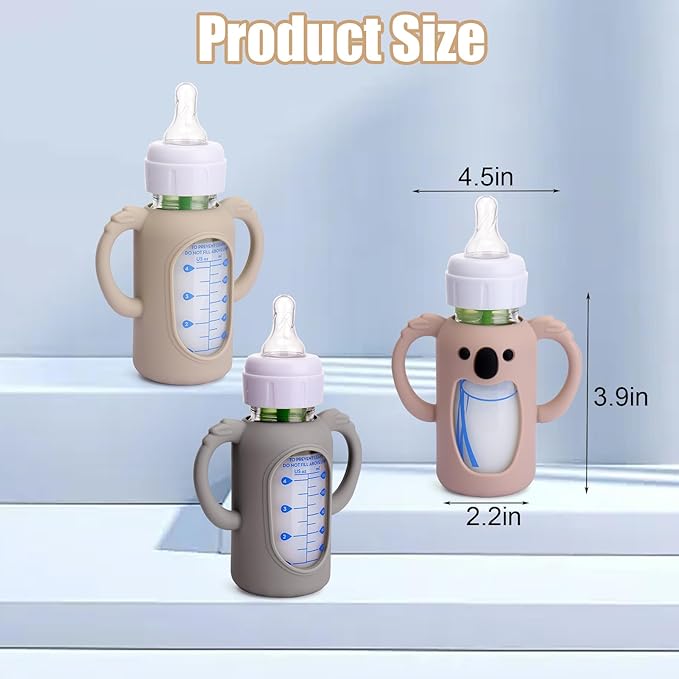 Mity rain 3 Pack Silicone Sleeves for Dr. Brown's Glass Bottles 4 OZ - Anti Breakage Baby Bottle Holder, Compatible with Dr. Brown's Glass Bottles for Babies with Handle-BubblyBeeBaby