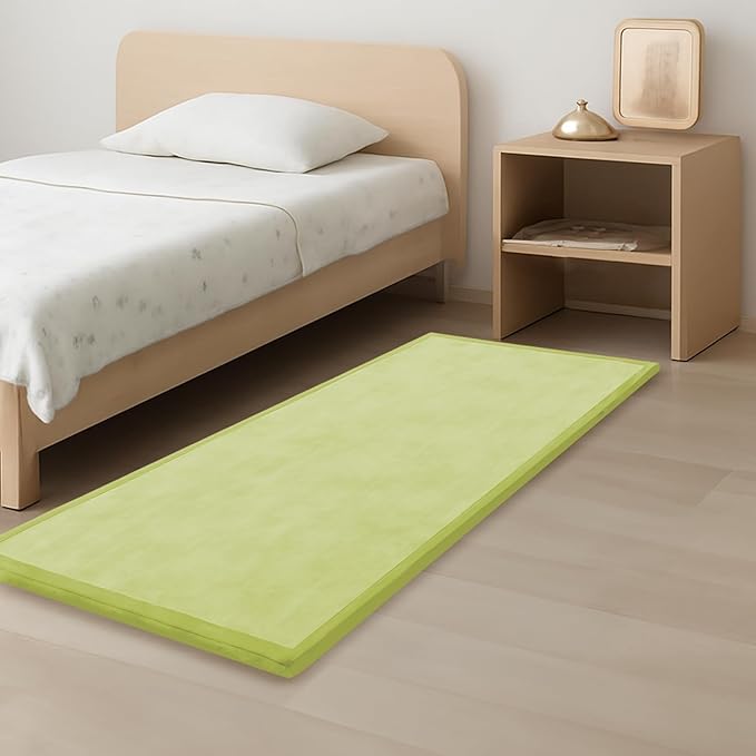 1.3" Thick Baby Play Mat for Floor, 28x72 Foam Tummy Time Mat, Padded Support Soft Plush Bedside Rugs for Infant Kids Toddler Crawling Kick Activity (Light Green)-BubblyBeeBaby