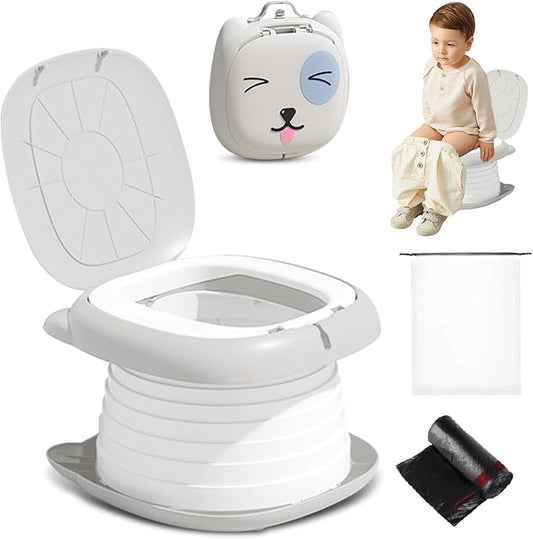2025 Upgraded Portable Potty Training, Travel Potty for Toddler, portable toilet for kids Foldable, Apply to Seat Emergency Toilet for Camping, Outdoor,Car, Indoor(white Gray)-BubblyBeeBaby