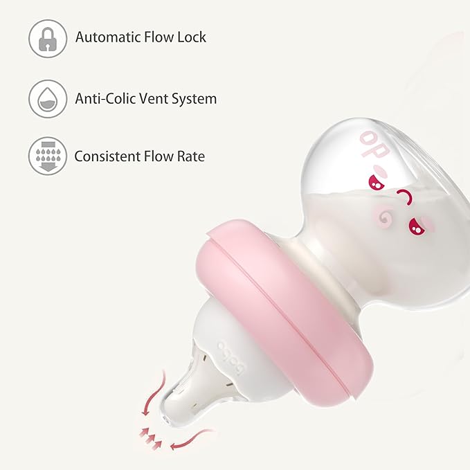 YOHKOH Newborn Glass Baby Bottles with Slow Flow Nipple for 0+ Months, Wide Neck Feeding Bottle, 2.7oz/80ml (Red, 2.7oz (Pack of 4))-BubblyBeeBaby