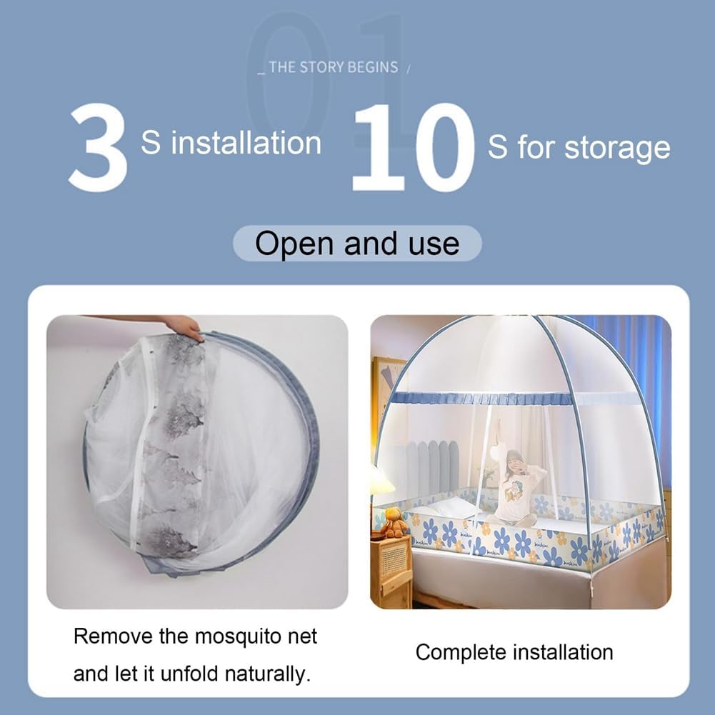 Pop-Up Mosquito Net Tent for Beds Portable Folding Canopy with Net Bottom, Fits Twin to King Size 79x71x59inch, Easy Install Wash for Baby Adults, Indoor Outdoor Use (Green RABIT-Queen Bed)