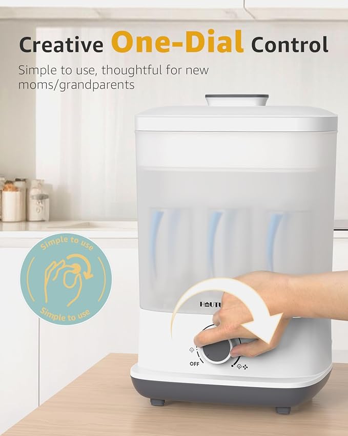 HAUTURE Bottle Sterilizer and Dryer, Esterilizador De Biberones, One-Dial Control Steam Baby Bottle Sterilizer for Baby Stuffs, Bottles & Breast Pump Accessories-BubblyBeeBaby