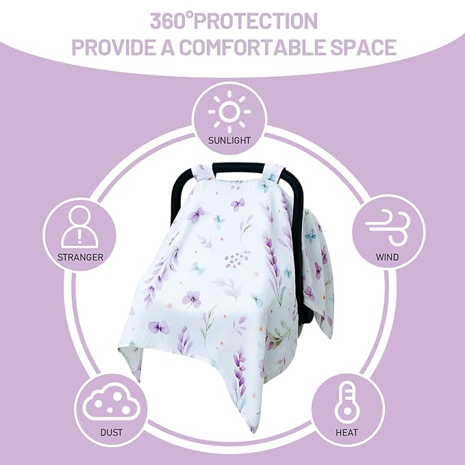 80S Muslin Car Seat Cover for Babies - Soft & Breathable Infant Carrier Canopy, Lightweight Sunshade for Summer, Universal Fit for Baby Boys & Girls-BubblyBeeBaby