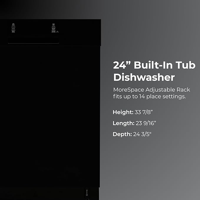 Kenmore 24" Built-in Stainless Steel Tub Dishwasher SmartWash, UltraWash, SmartDry Plus, MoreSpace Adjustable Rack and Leak Detect, Energy Star Certified, Black-BubblyBeeBaby