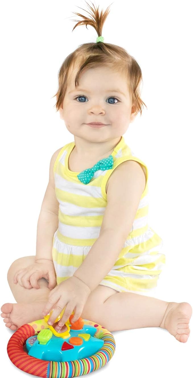 KiddoLab Steering Wheel Toy with Music,Lights,Sounds & Flip Up Mirror - Crib & Stroller Toys with Soft Fabric and Velcro Tap for Easy Attachment. Car Seat Toys for Babies and Toddlers. Ages 3 Months+-BubblyBeeBaby