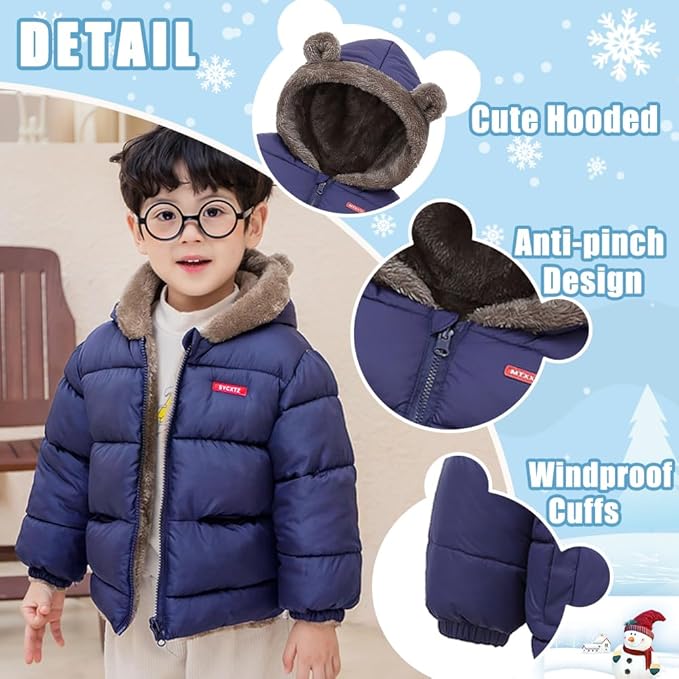 Infant Baby Winter Coat Bear Hooded Jacket Warm Fleece Snowsuit Windproof Outerwear for Toddler Boy Girl 9M-4T-BubblyBeeBaby