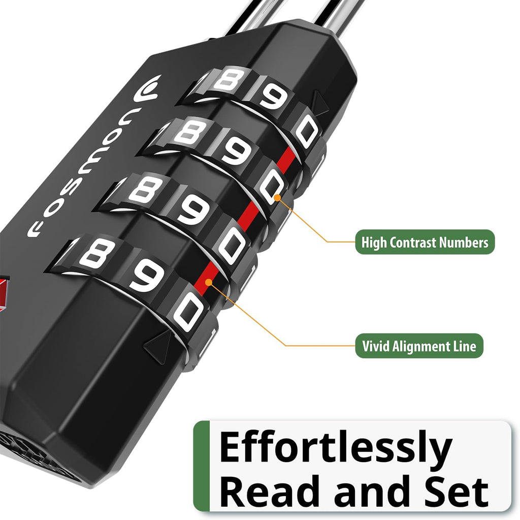 Fosmon TSA Approved Locks for Luggage, Suitcase, Heavy Duty Gun Safe Lock for Gun Case, 4 Digit Shackle Combination Padlock for Travel, Backpack Zipper Anti Theft, Gym Locker, Pistol, Handgun