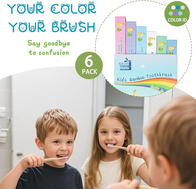 Kids Bamboo Toothbrushes, BPA-Free Soft Bristles, Eco-Friendly Natural Wooden Toddler Toothbrush, 6-Pack Travel Toothbrushes Set for Children-BubblyBeeBaby