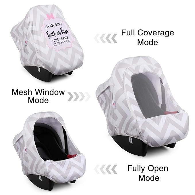 Metplus 2-in-1 Baby Car Seat Cover, Multi Use Cover for Baby Car Seat Canopy with Privacy Sun Shade, Protect Your Baby's Safety Seat with Style, Infant Carrier Covers for Boys & Girls-BubblyBeeBaby