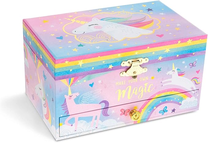 Jewelkeeper Unicorn Musical Jewelry Box for Little Girls - Kids Jewelry Box with Pullout Drawer - Music Jewellery Box with Necklace and Bracelet - Gift Set for Kids - Children's Jewellery Storage Case-BubblyBeeBaby
