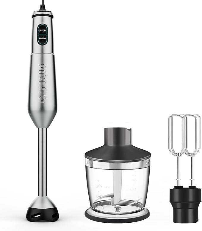 Immersion Blender 1000 Watts Scratch Resistant Hand Blender,20 Speed and Turbo Mode Hand Mixer, 3-in-1 Heavy Duty Copper Motor Stainless Steel Smart Stick with Egg Beaters and Chopper-BubblyBeeBaby