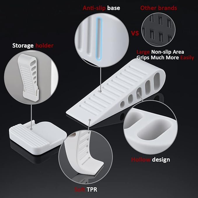 JQK Rubber Door Stopper Wedge, White 3 Pack Soft TPR Premium Door Stops for Bottom of Heavy Duty Door on Tile, Concrete, Carpet, Wooden Floor, DSB61-WH-P3-BubblyBeeBaby