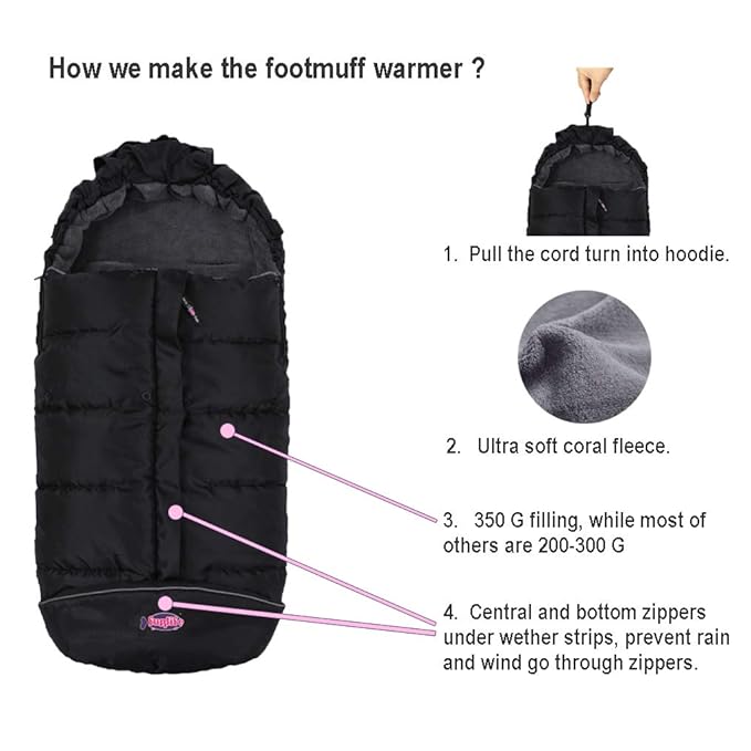 German Designed Universal Stroller Footmuff, 2 Way Zippers Style Easy for Baby in&Out, Length Extensible,Temperature Adjustable Footmuff Fits Baby Growth,Reflective Strips Around Bunting Bag-BubblyBeeBaby