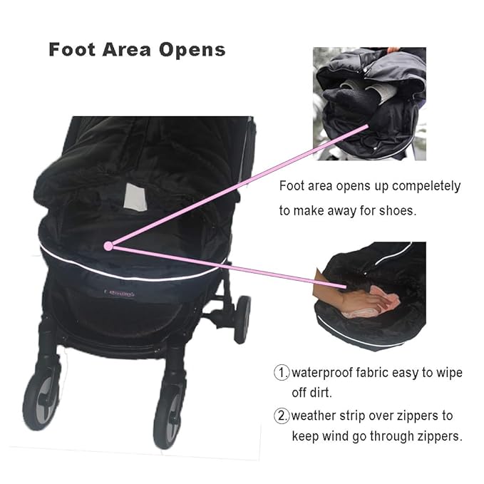 German Designed Universal Stroller Footmuff, 2 Way Zippers Style Easy for Baby in&Out, Length Extensible,Temperature Adjustable Footmuff Fits Baby Growth,Reflective Strips Around Bunting Bag-BubblyBeeBaby