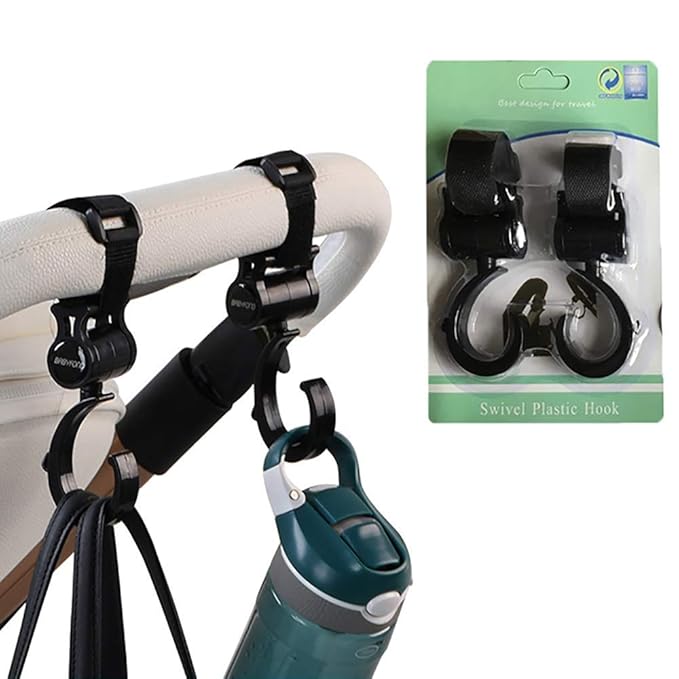 Stroller Hooks, Babyfond 2 Pack of Multifunctional Hooks, 360-degree Rotating Firm Non-Slip Stroller Hook for Buggy, Baby Carrier, Bike Bicycle, Car Headrest-BubblyBeeBaby