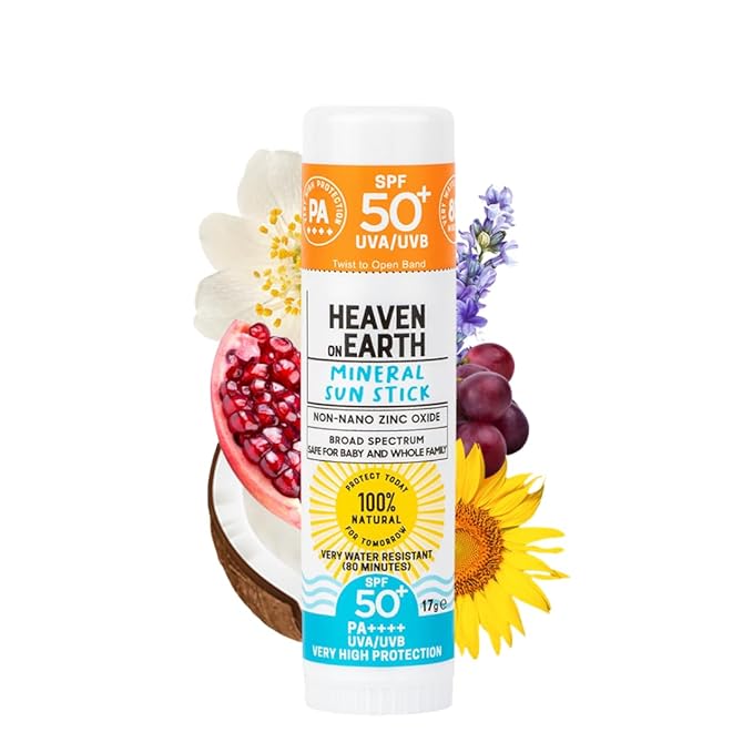 Heaven on Earth Mineral Sunscreen Stick SPF 50+ 100% Natural Non Nano Zinc Oxide, Organic Ingredients, Broad Spectrum UVA/UVB Protection for Kids, Babies, Adults-BubblyBeeBaby