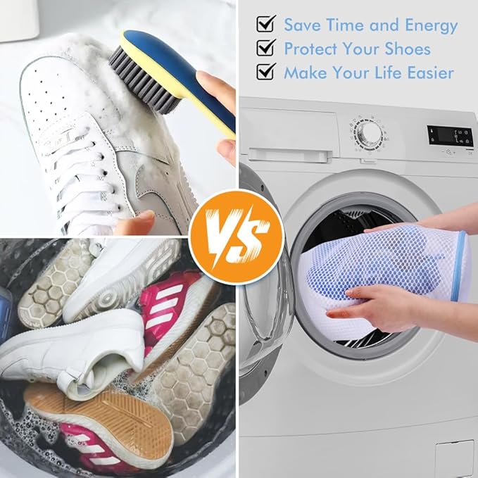 2 Pack Shoes Wash Bags,Shoe Washing Machine Bag,shoe laundry bag for washing machine，Honeycomb Mesh Laundry Bags with Zipper for Sneakers,Running Shoes,Sock,Bras,Delicates and Toys（14 in x 7.8 in）-BubblyBeeBaby
