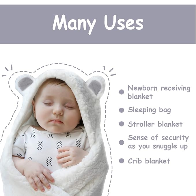 Jam Naturals-Cute Bear Organic Newborn Swaddle Wrap-Gender Neutral Soft Baby Blanket, Newborn Baby Registry Gift(Grey 0-3m)-BubblyBeeBaby